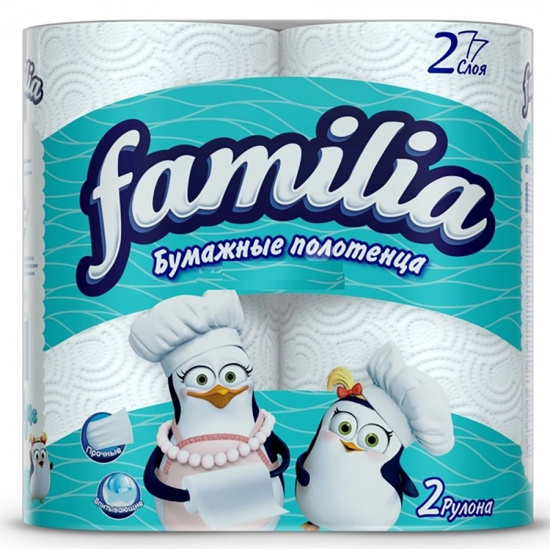 Большое фото товара - Полотенца бумажные "Familia" 2 слоя (22,7х12,5) 98 листов белые (уп-ка: 4 рулона), 000002312. Вариант №1